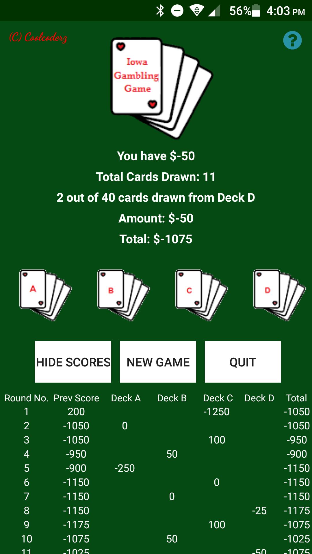 Iowa Gambling Game